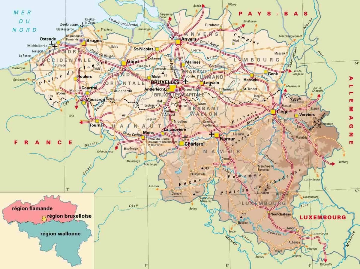 Mapa ardeny Belgie