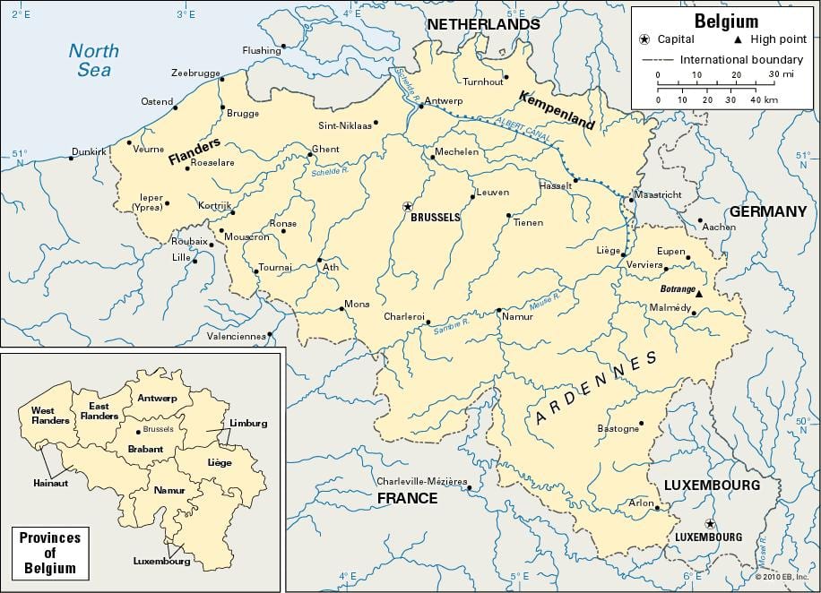Mapa Belgie řeky