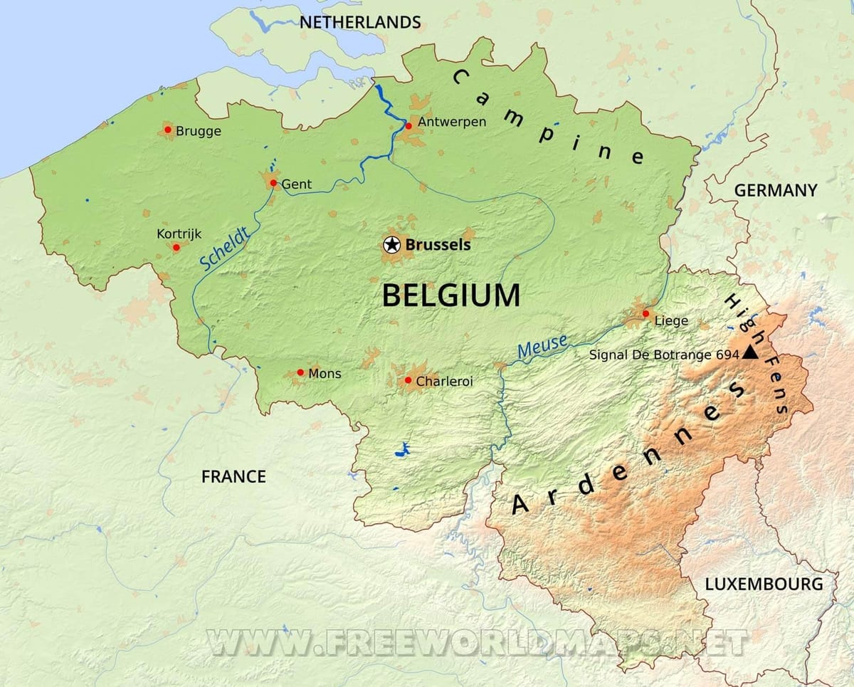 Mapa Belgie geografie