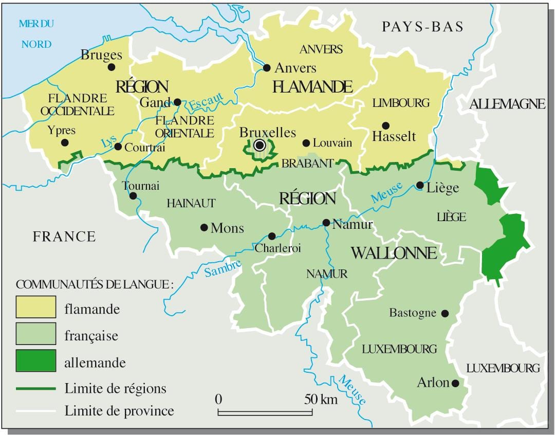 francouzsky mluvící Belgie mapě