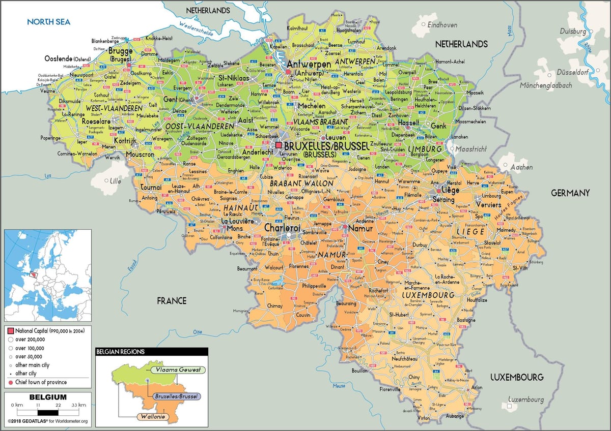 Belgie měst mapě