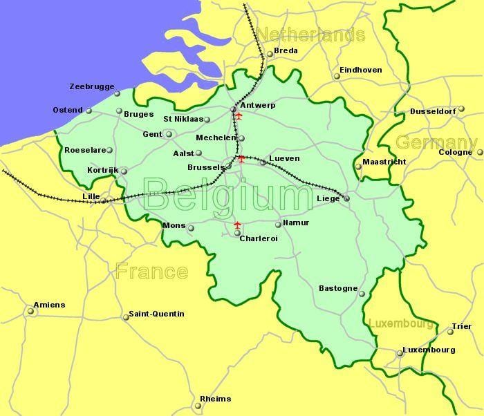 letiště v Belgii mapě