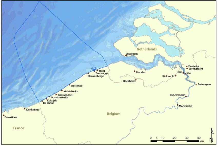 Mapa Belgie pobřeží