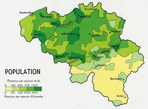 Mapa Belgie populace