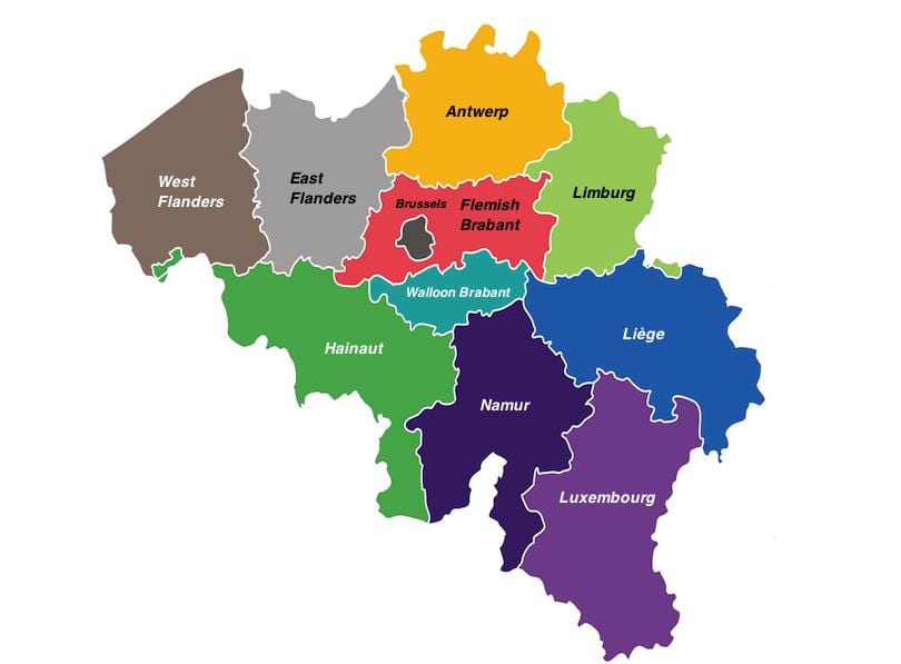 Belgie provincií mapě