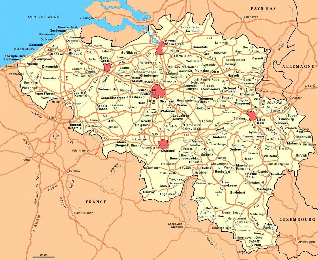 Mapa podrobná Belgie