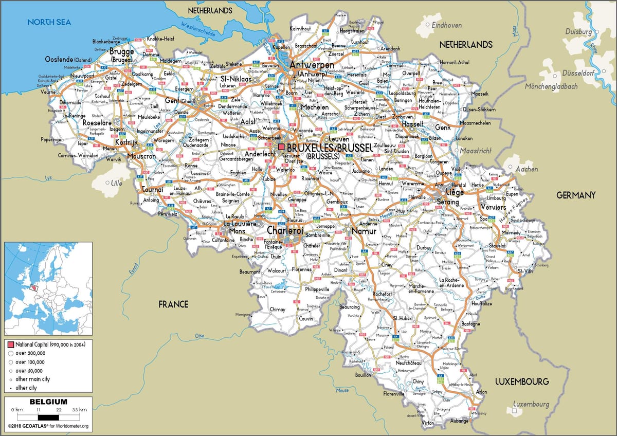 Mapa silniční Belgie